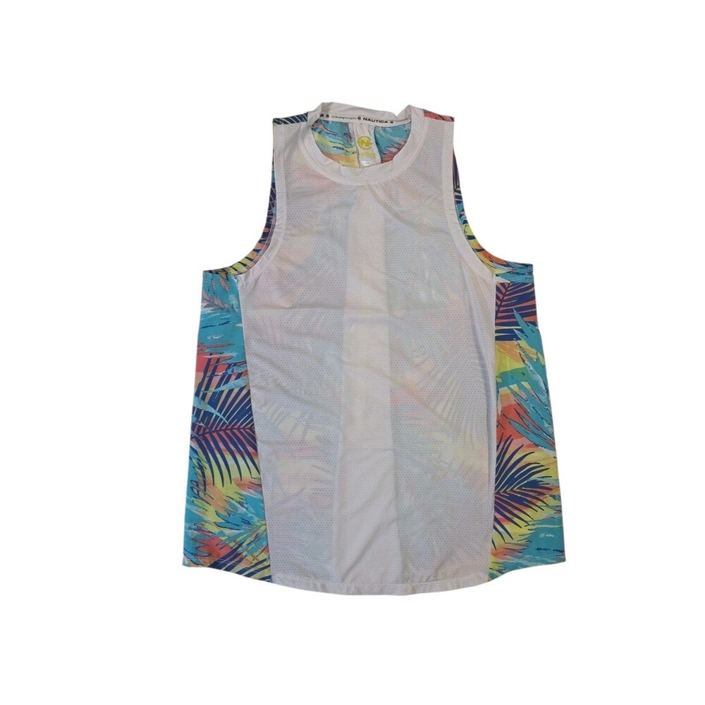 Nautica Competition Tank Top White Tropical Women's S Mesh Beach Ocean Palm Tree